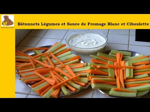 Bâtonnets légumes avec leur sauce de fromage blanc et ciboulette (recette rapide et facile) HD