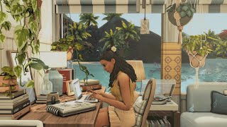 A cozy Sims 4 beach house desk in Focusverse