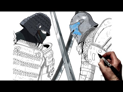 How To Draw A Samurai vs A Knight | Step By Step | For Honor
