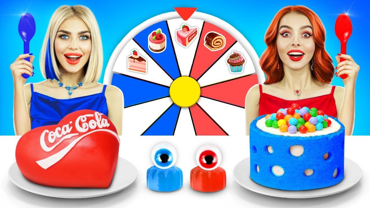 【赤VS青のフードに挑戦！】24時間1色で巨大ゼリーケーキをデコレーション by RATATA