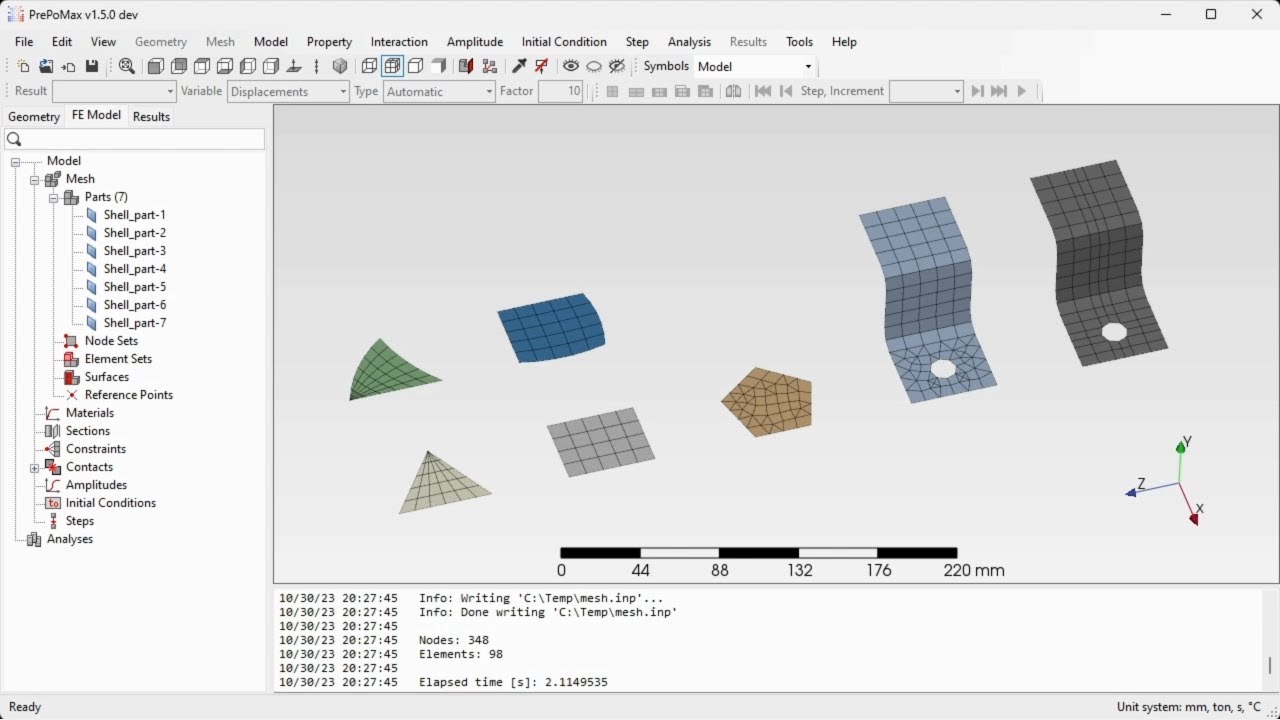 PrePoMax & CalculiX - Transfinite shell meshes