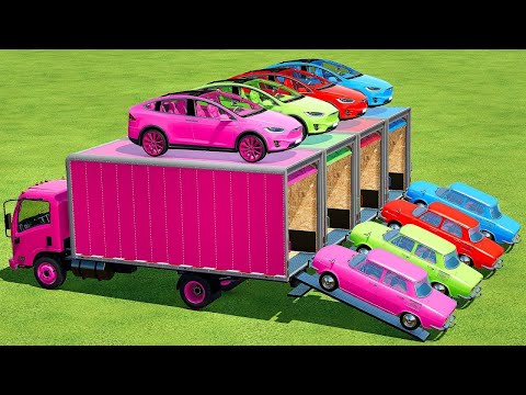 TRANSPORTING TESLA & SKOD MINI CARS WITH ISUZU TRUCK - Farming Simulator 22