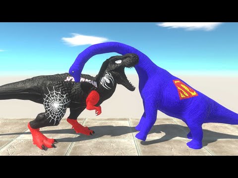 DARK SPIDERMAN T-REX vs SUPERMAN BRACHIOSAURUS DEATH FALL - Animal Revolt Battle Simulator
