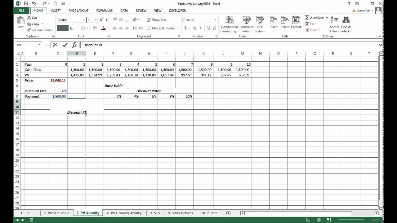 PV Annuity Data Table