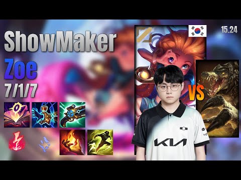 ShowMaker Mid Zoe vs Renekton lol KR solo rank Full Game 15.24 | 쇼메이커 조이 vs 레넥톤