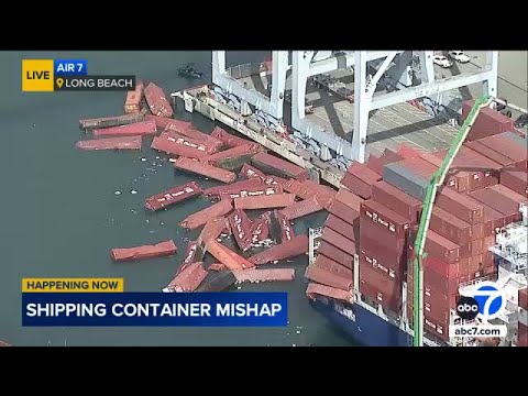 Multiple shipping containers fall off cargo ship into water at Port of Long Beach