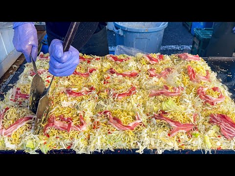 japanese street food - hiroshima style okonomiyaki お好み焼き