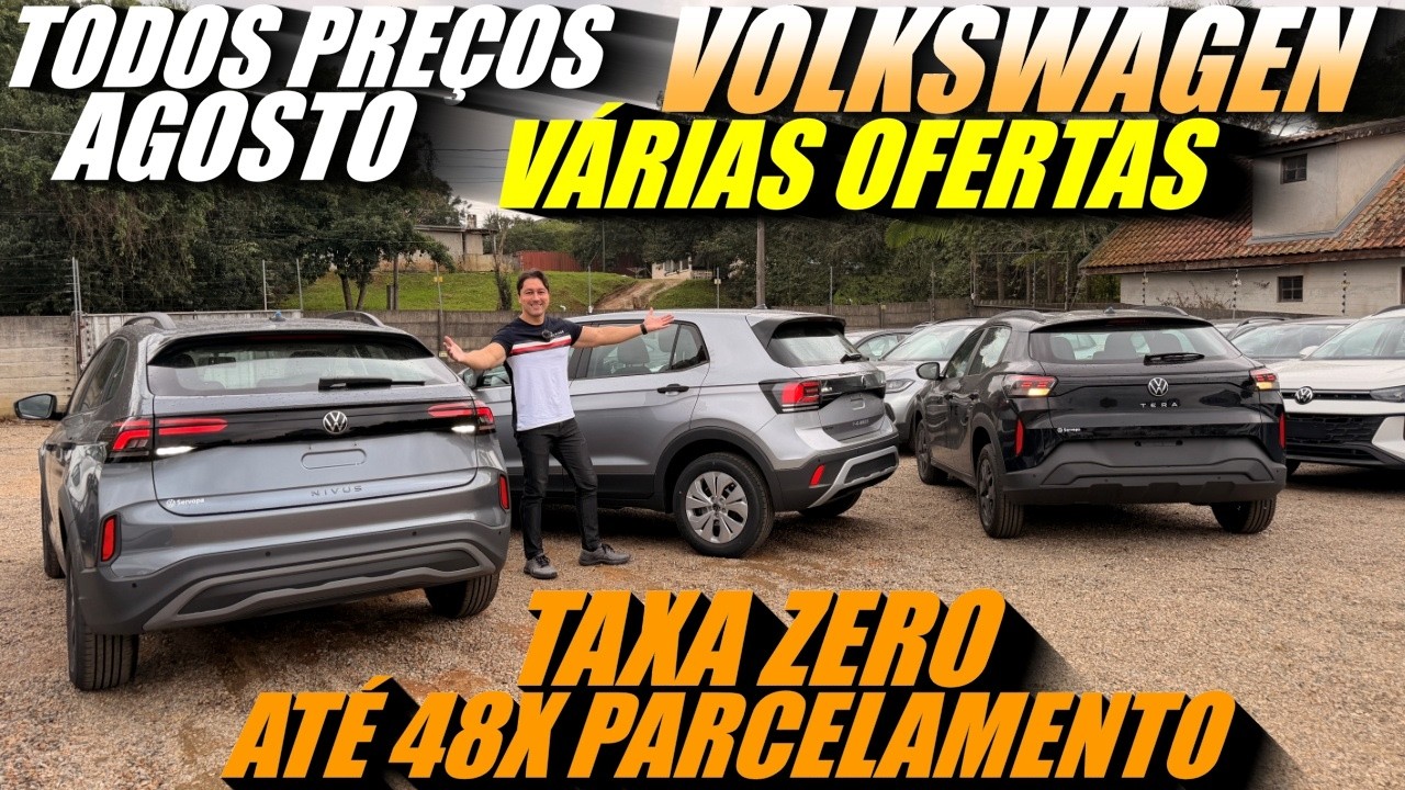 TODOS OS CARROS E PREÇOS DA VOLKSWAGEN AGOSTO 2026 - TERA, NIVUS, T-CROSS, POLO TRACK, VIRTUS e TAOS