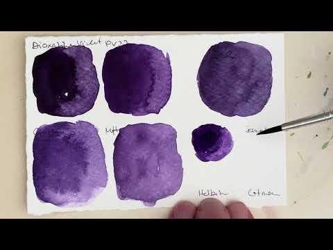 Watercolour Swatch Card Diox Violet PV23: Rosa, W&N, QoR, Micheal Harding, Isaro, Sennelier, Holbein