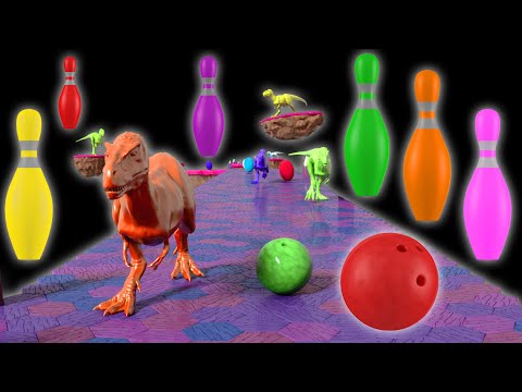 Space Adventure Bowling Ball Fun Learn Colors and Shapes with Kinetic Sand and Dinosaurs! 🦕🎳