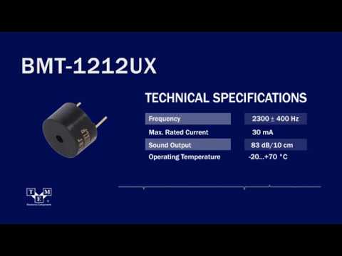 Buzzer BMT1212UX, electromagnetic sounder, 85dB, 2.3kHz, ф12x7.5mm HQ video 1