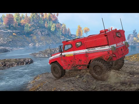 SnowRunner - Patrioteer 62 Police Armored Truck 4x4 - Driving Offroad Crossing River