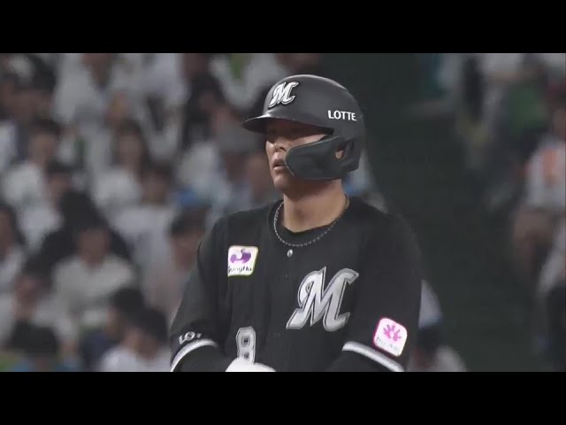 【8回表】猛打賞!! マリーンズ・中村奨吾 レフトへのタイムリー2ベースでさらに突き放す!!  2024年9月28日 埼玉西武ライオンズ 対 千葉ロッテマリーンズ