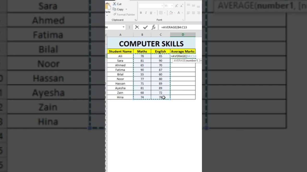 How to find Average in excel