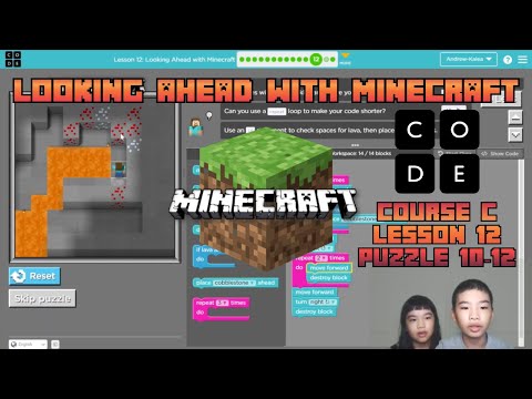 How to Code MINECRAFT in Code.org: *Looking Ahead with Minecraft* Course C Lesson 12 Puzzle 10-12