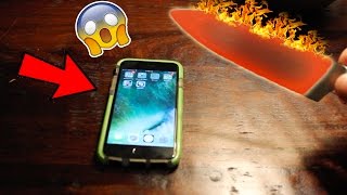 EXPERIMENT Glowing 1000 degree KNIFE VS IPHONE!!