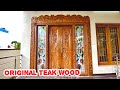 Teak Wood Main Door Design In Indian Style Double Door Design With Fixed Designer Glass