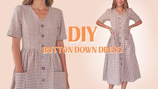 DIY Button down midi dress (with short sleeve and front pocket) | Beginner friendly sewing tutorial