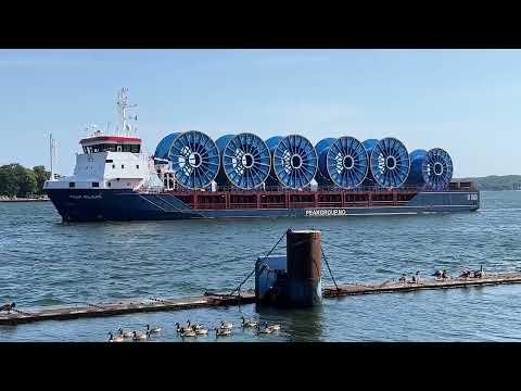 PEAK BILBAO Cargo ship with large coils of cable on board at the Kiel Canal lock