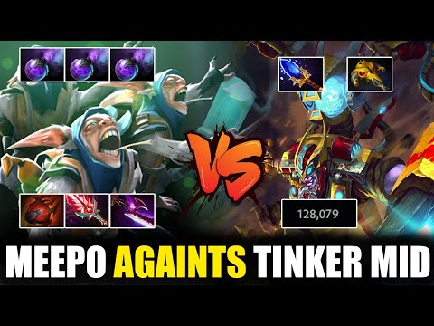 Meepo VS Crazy Tinker with 128k+ Damage | Which is the best hero mid? Dota 2 7.24