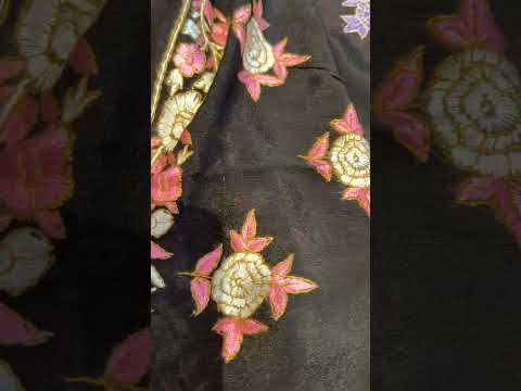 Kashmiri Hand Embroidered Black Chinon Chiffon Sarees