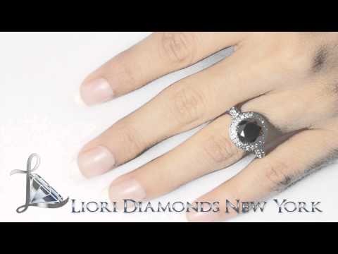 BDR-051 - 5.02 Carat Vintage Style Natural Black Diamond Engagement Ring 14k White Gold