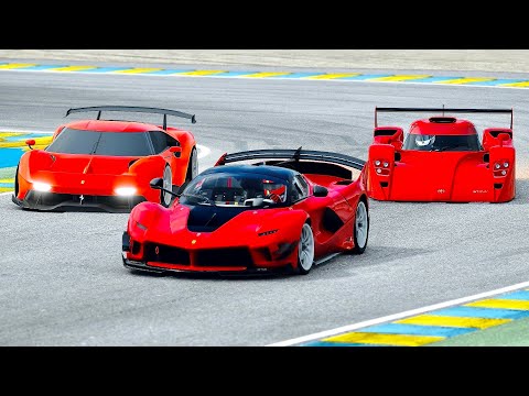 Ferrari P80/C vs Toyota GT-One vs Ferrari FXX K EVO at Le Mans 24h Circuit