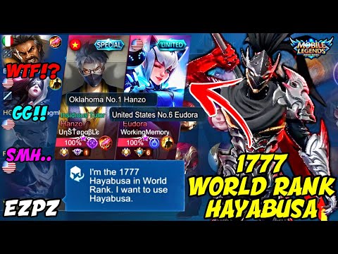 ENEMY TOP GLOBAL HANZO AND EUDORA GETS DESTROYED BY MY 1777 WORLD RANK HAYABUSA! | MOBILE LEGENDS