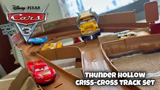 2017 Thunder Hollow Criss-Cross Track Set Unboxing & Run — Cars 3 Demolition Derby Motorized Set