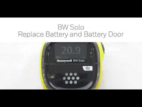 A step-by-step tutorial demonstrating how to replace the battery and battery door on the Honeywell BW Solo gas detector.