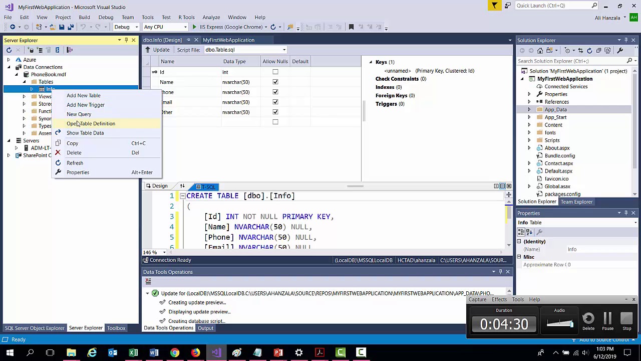 Create Database and Web Application using .NET Framework