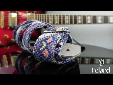 Пасок для гітари та укулеле Felard, тканина гобелен та чорна натуральна шкіра - фото 1 - id-p2733416356