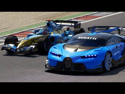 F1 Renault R25 2005 Fernando Alonso vs Bugatti Vision GT Sports at Monza GP #2