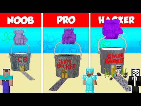 CHUM BUCKET SPONGEBOB HOUSE BUILD CHALLENGE - NOOB vs PRO vs HACKER / Minecraft Battle Animation