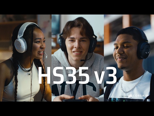 Auriculares Corsair HS35 v3 inalámbricos Bluetooth y USB-C para gaming, micrófono omnidireccional, carbón video