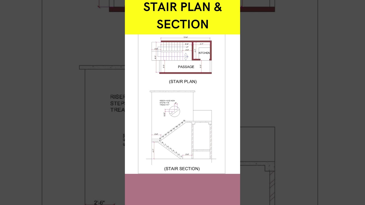stair plan, stair section, small space stair plan and section, #short #staircase  #stairsdesign