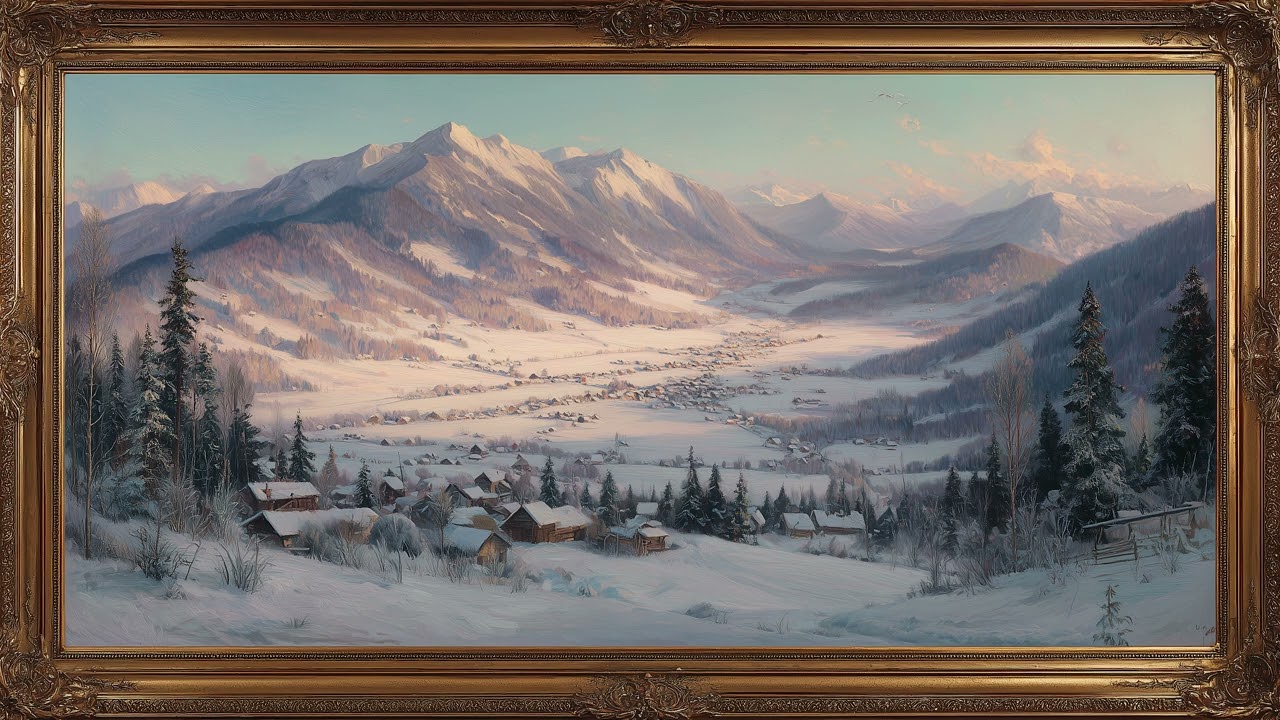 Mountain Overlooking a Quiet Town Below | Framed Art TV Wallpaper 4K