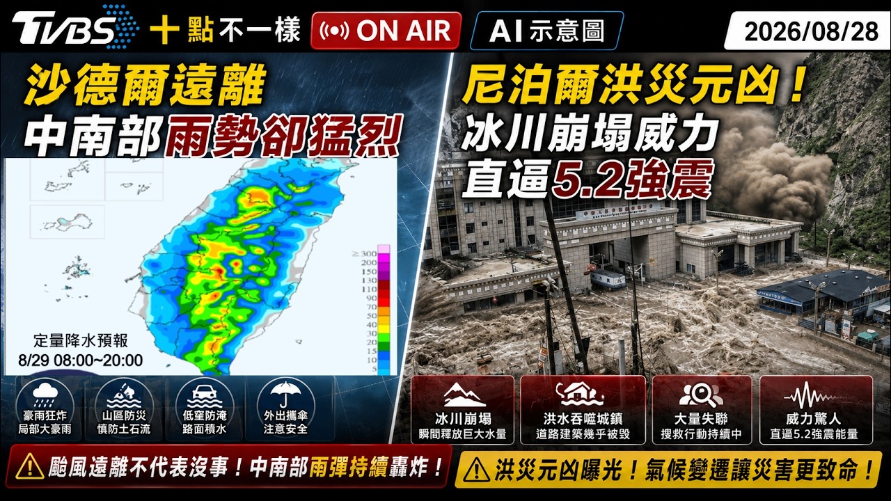 【0828 十點不一樣LIVE】尼泊爾洪災元凶!冰川崩塌威力直逼5.2強震 沙德爾遠離 中南部雨勢卻猛烈