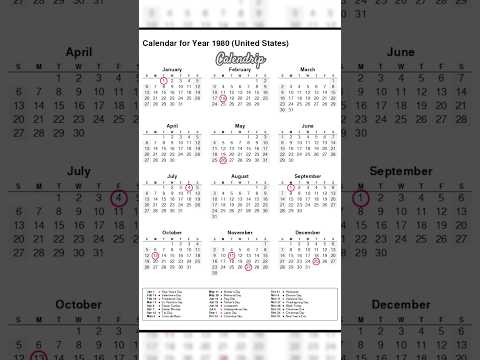 Calendar 1980 #monthsoftheyear