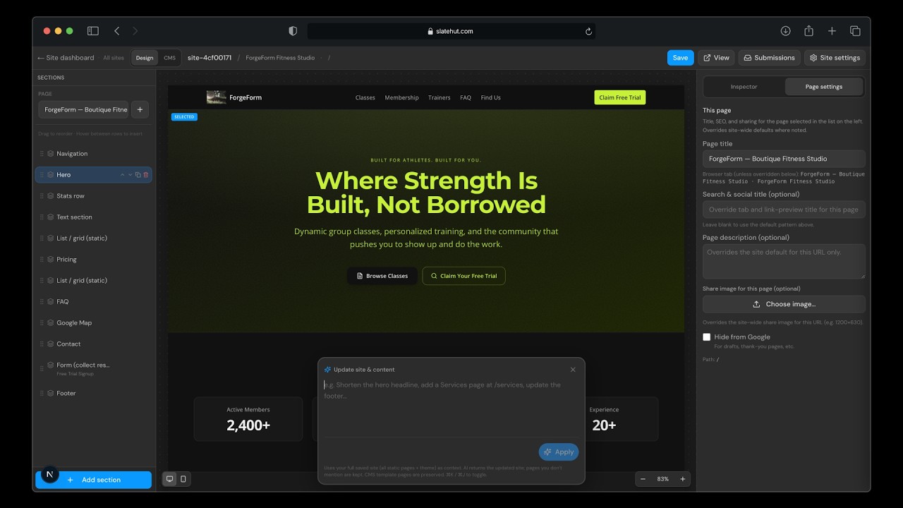 SlateHut.com AI Website Builder with Contact Form and CMS support