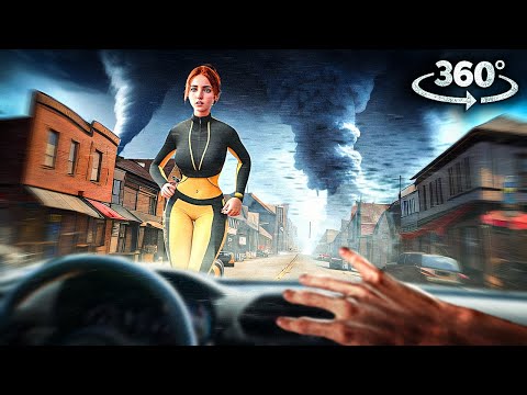 360° TORNADO SIZE COMPARISON - GIRLFRIEND IN CAR Escapes and Survives Tropical Storm VR 360 Video