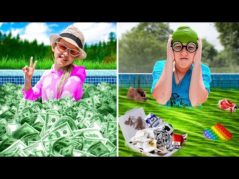 Bohatý bazén vs chudý bazén 😱 Nová výzva pro Amelku a její přátele | Amelka Karamelka Czech