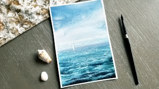 Easy Watercolor Painting Misty Ocean/ Seascape