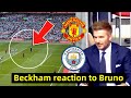 Beckham and Pep Guardiola reaction to Bruno Fernandes penalty goal vs Man City