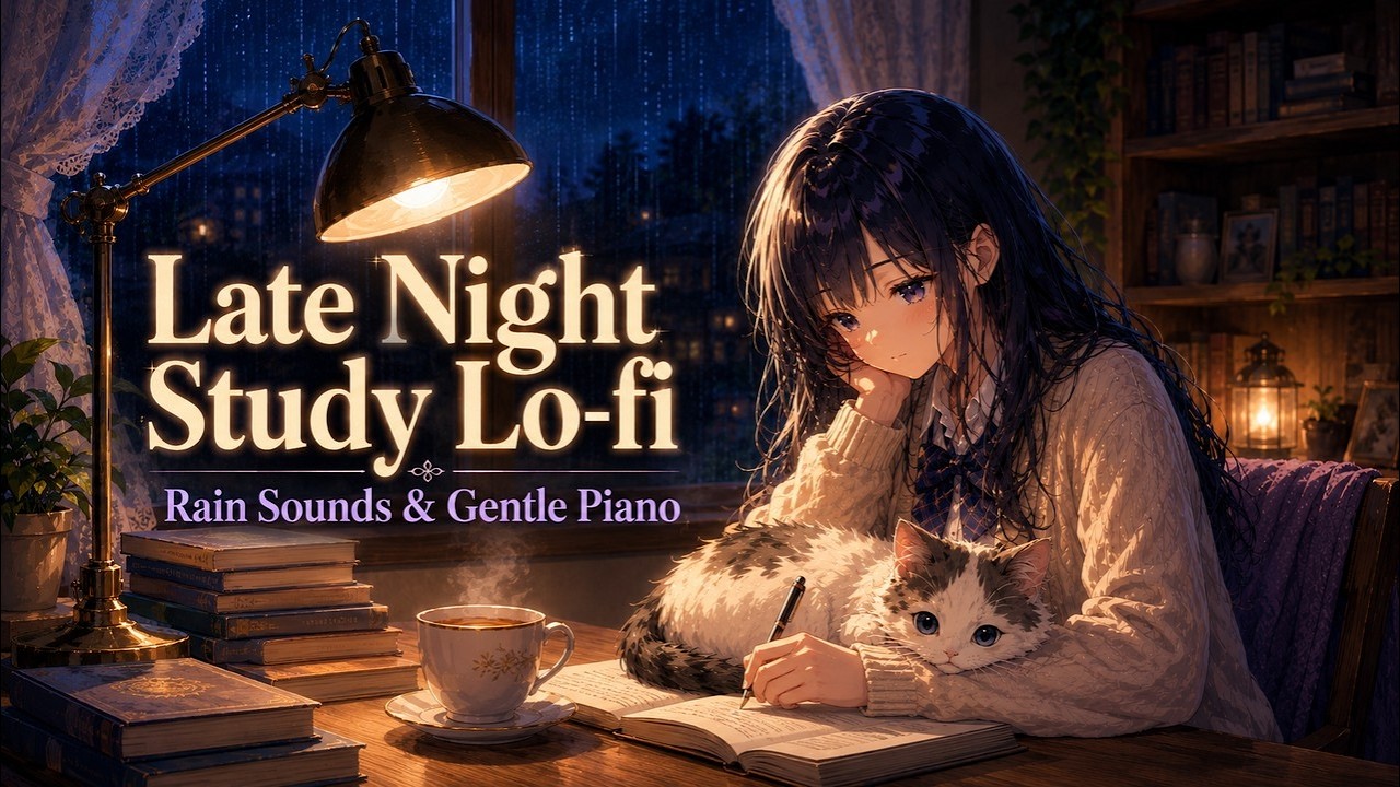 雨の夜、猫と机で 🌧 勉強・読書用 Lo-fi PianoBGM