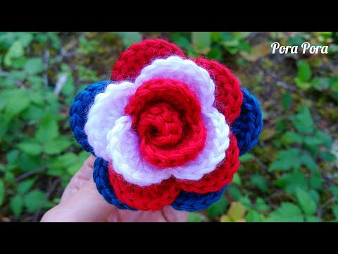 Crochet America Rose I Crochet Flower I 4th Of July Crochet Ideas