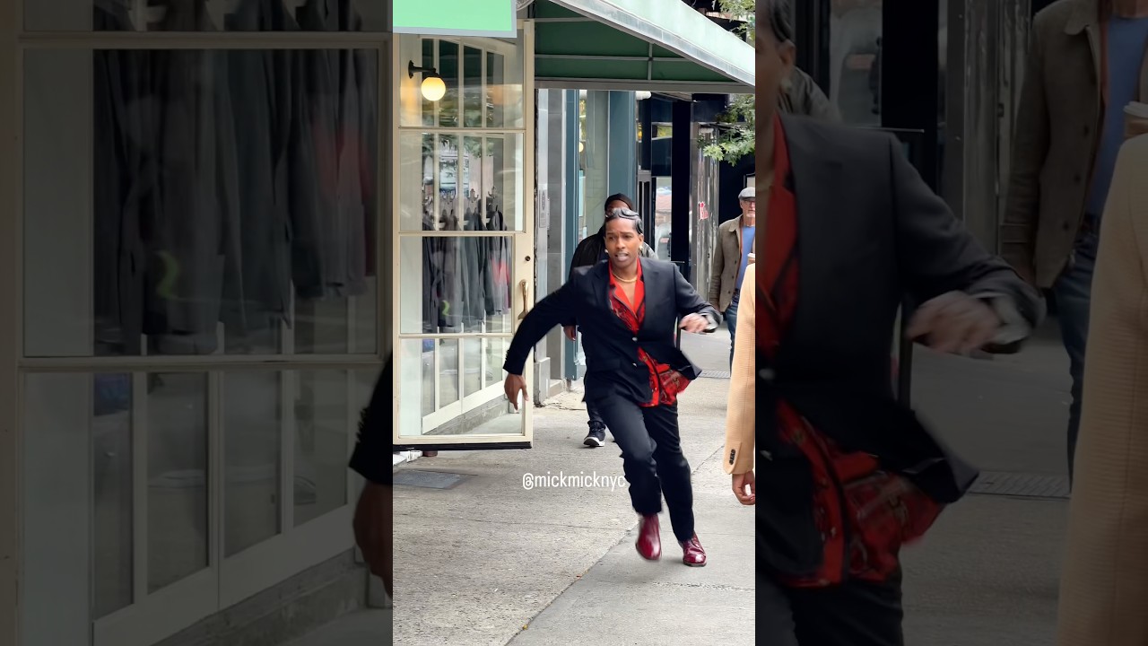 A$AP Rocky moving at the speed of style filming in NYC⚡🧥