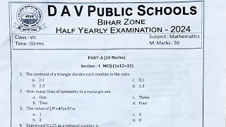 DAV Class 7 Maths Half Yearly Question paper 2023-2024, DAV class 7 Mathematics question Paper.