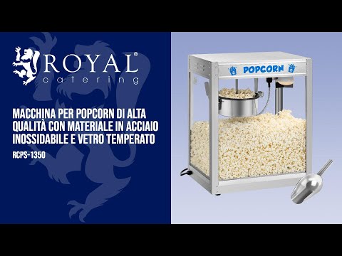 Video - Macchina per popcorn in acciaio inox - Elevata potenza 1350W, 5 kg/ora Capacità
