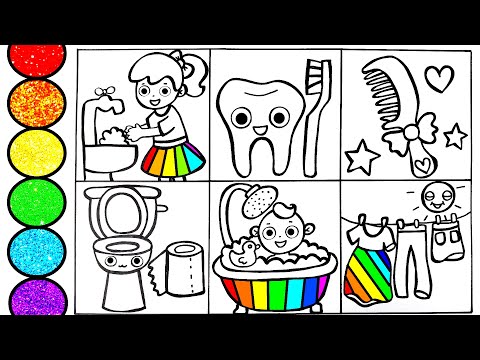 Learn How to draw Hygiene Habits-Brush your teeth -Wash your hands- Take a bath- Glitter art